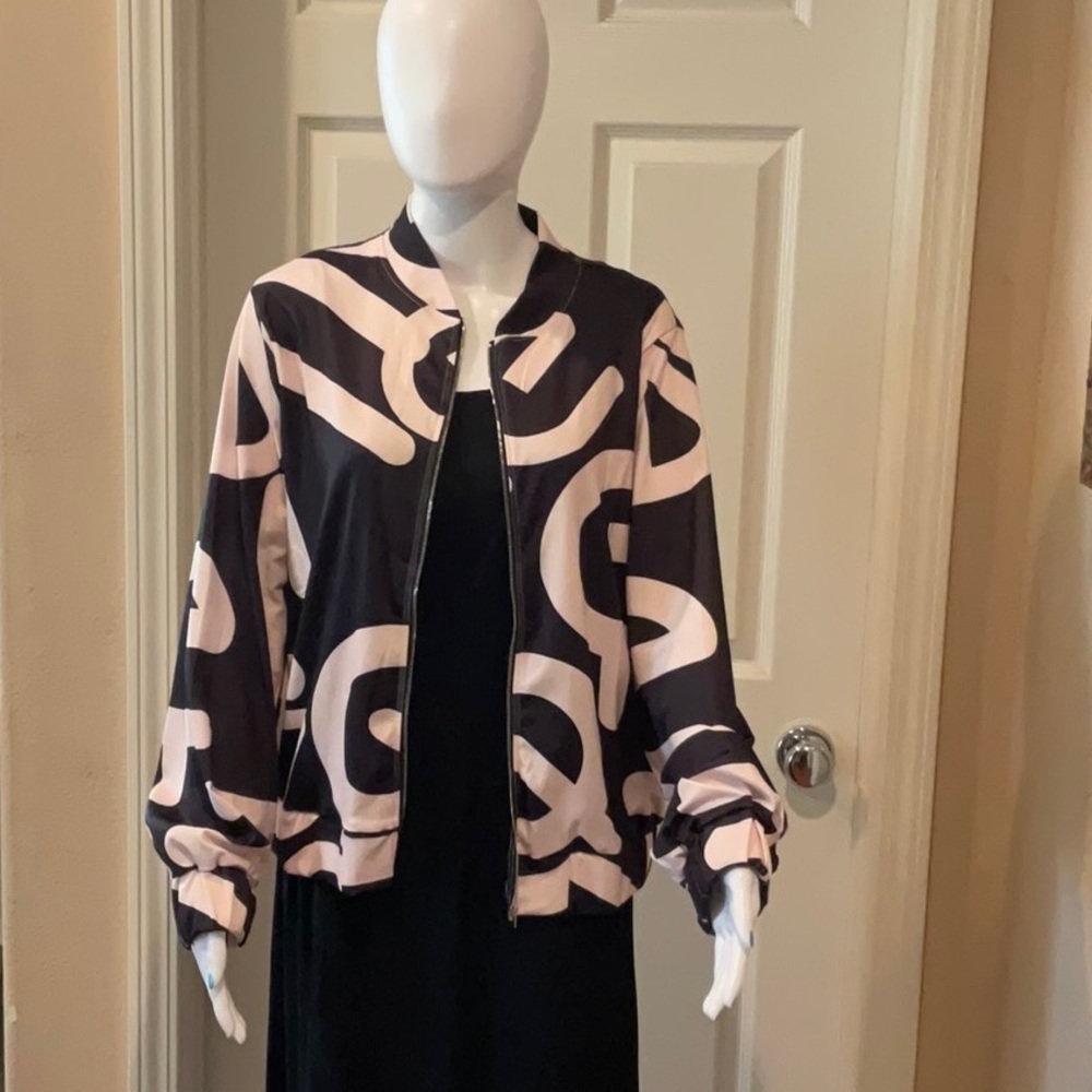 Letter print long sleeve zip up jacket. - Picture 2 of 6